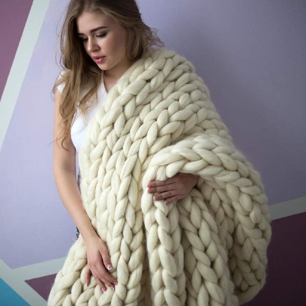 Chunky Knit Merino Wool Throw Blanket