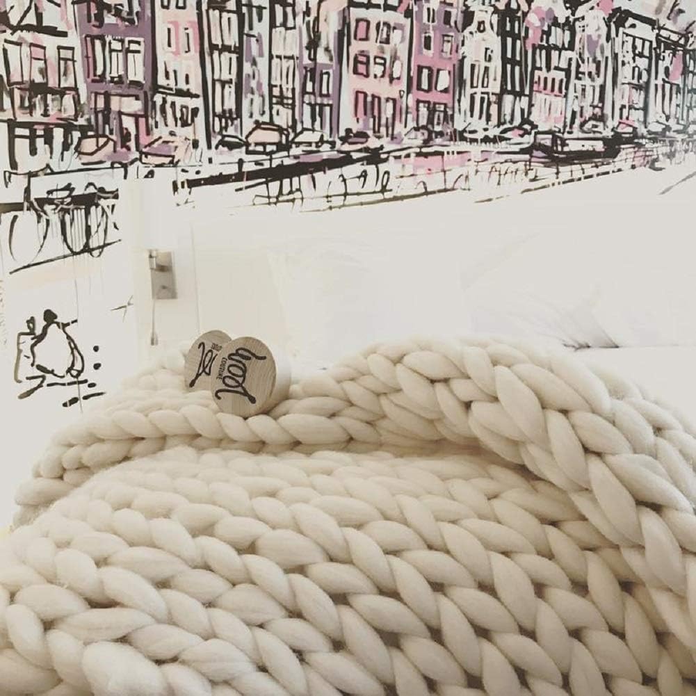 Chunky Knit Merino Wool Throw Blanket