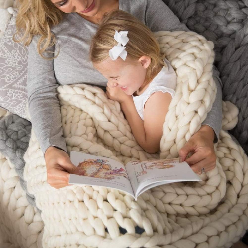 Chunky Knit Merino Wool Throw Blanket
