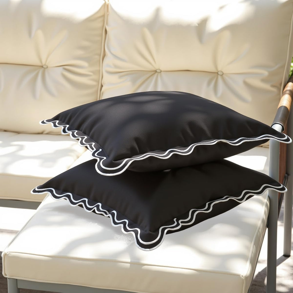 Scalloped Outdoor Lumbar Pillow Covers Set of 2
