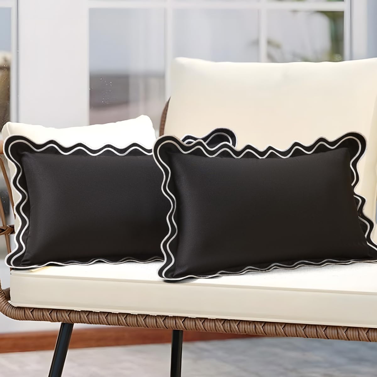 Scalloped Outdoor Lumbar Pillow Covers Set of 2