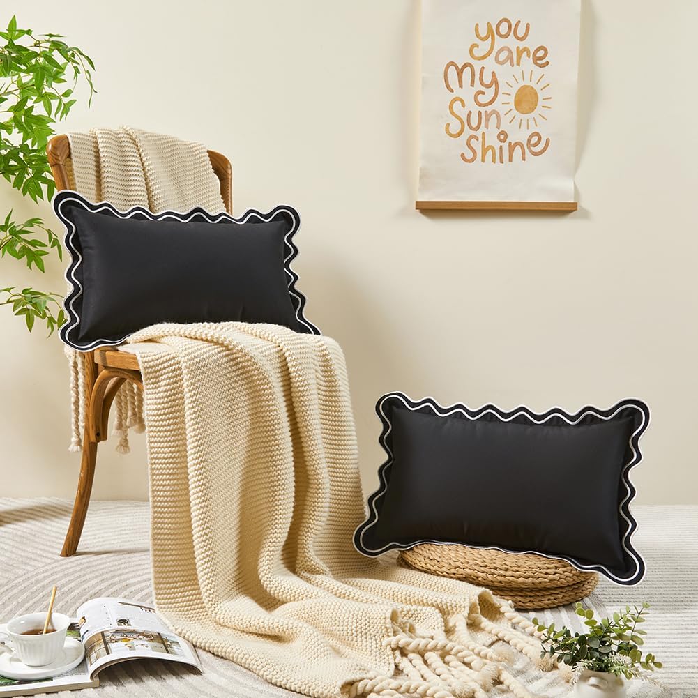 Scalloped Outdoor Lumbar Pillow Covers Set of 2