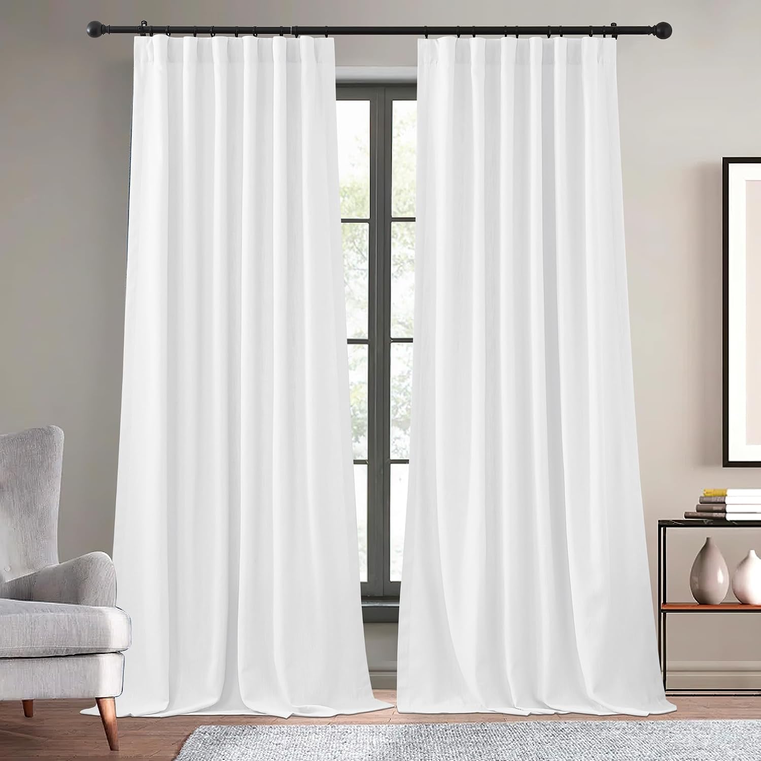 Faux Linen Pinch Pleated Curtain Panels