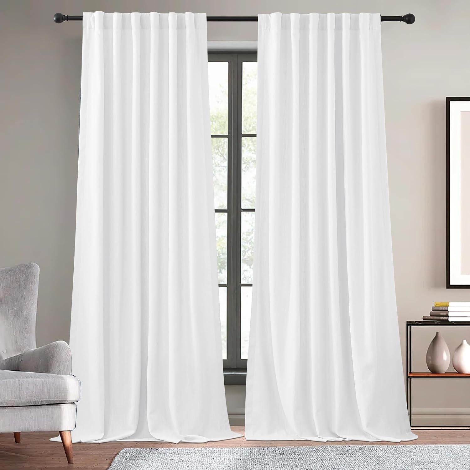Faux Linen Pinch Pleated Curtain Panels