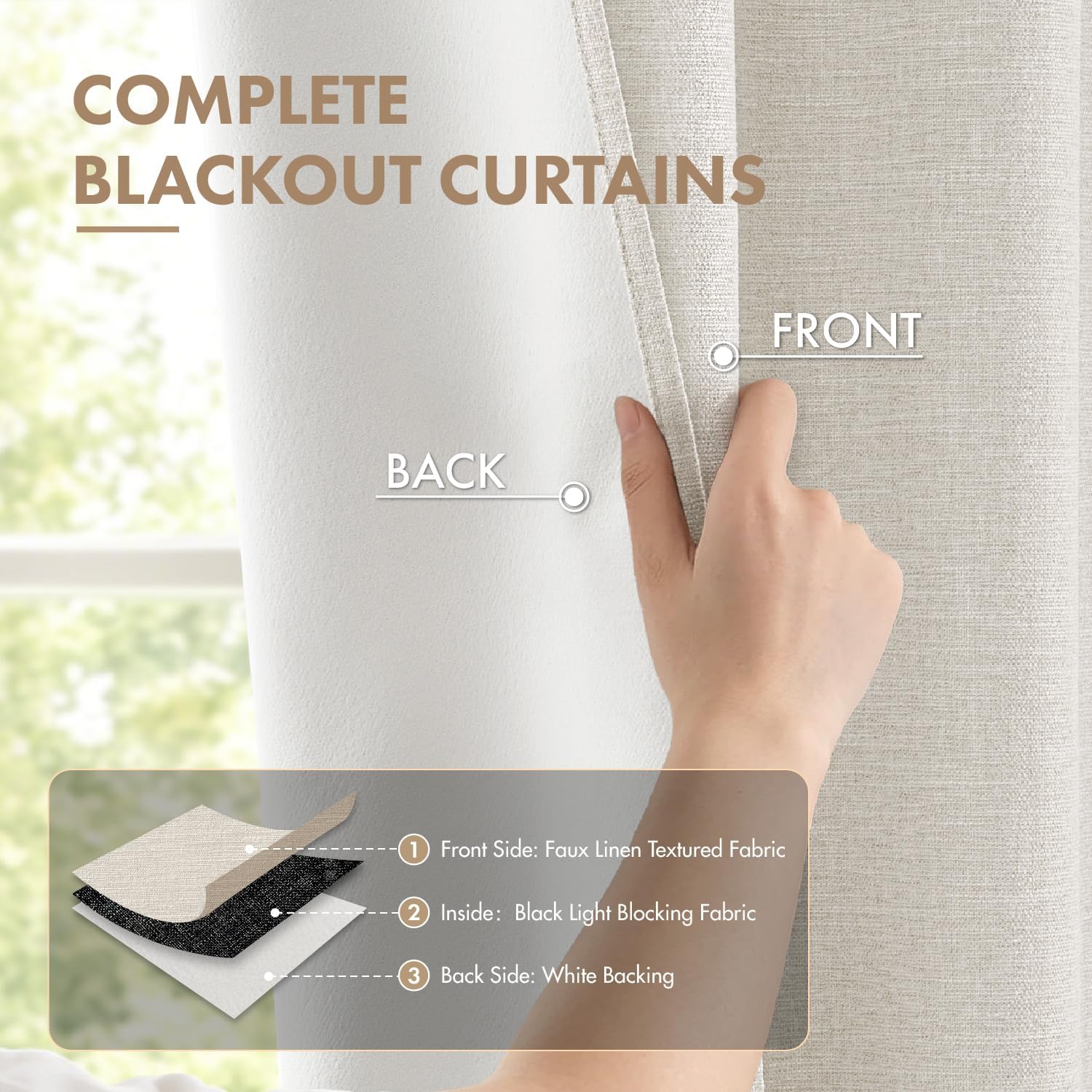 Linen Textured Blackout Curtain Panels