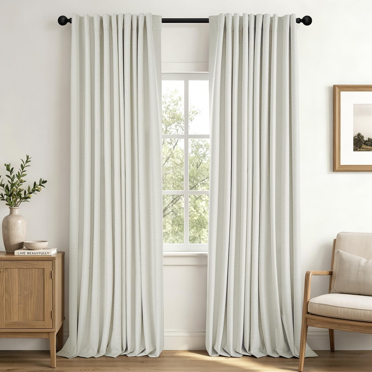 Faux Linen Textured Blackout Back Tab Curtain Panels