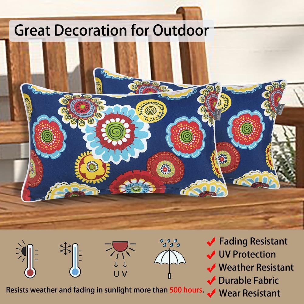 Floral Outdoor Lumbar Pillow Covers Set of 2