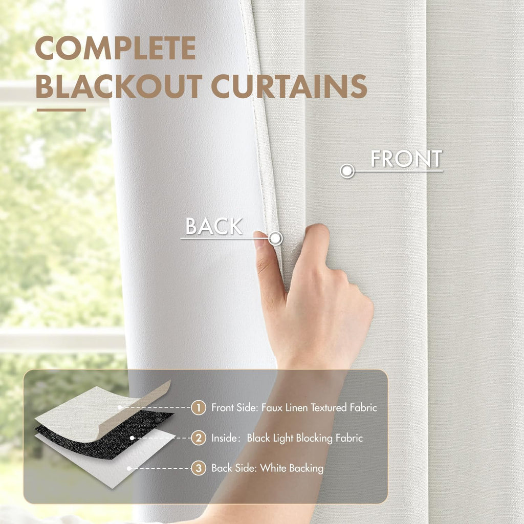 Faux Linen Textured Blackout Back Tab Curtain Panels