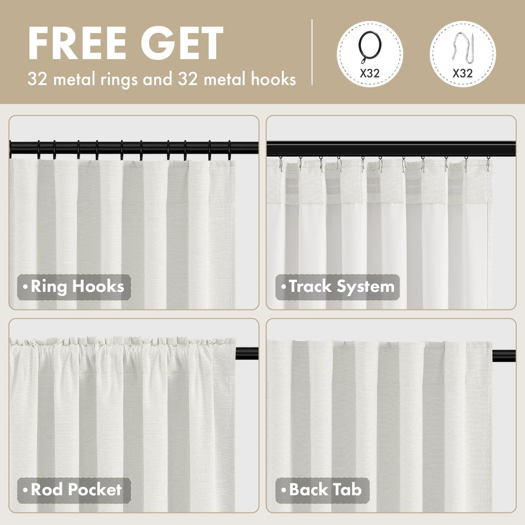 Faux Linen Textured Blackout Back Tab Curtain Panels