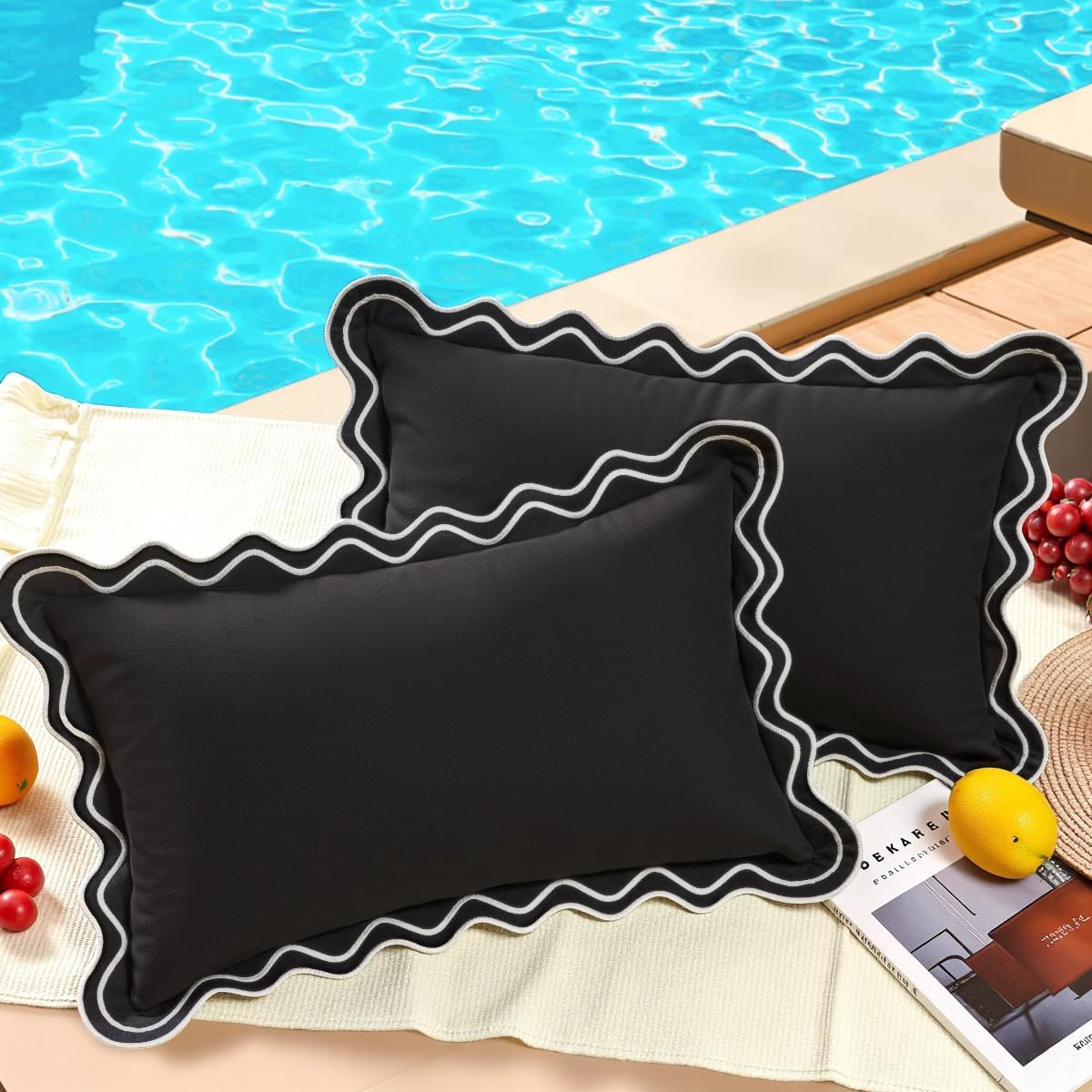 Scalloped Outdoor Lumbar Pillow Covers Set of 2