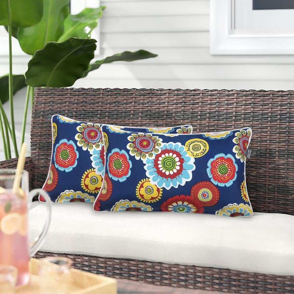 Floral Outdoor Lumbar Pillow Covers Set of 2
