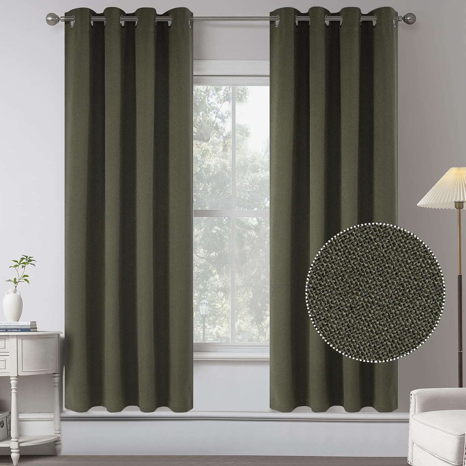 Faux Linen Textured Blackout Grommet Curtain Panels