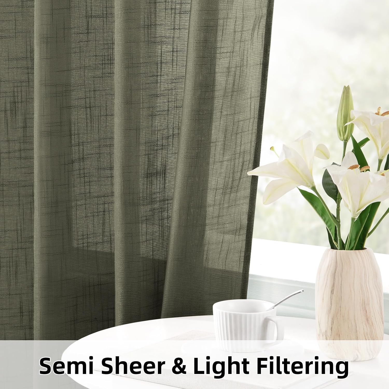Linen Textured Semi Sheer Curtain Panels