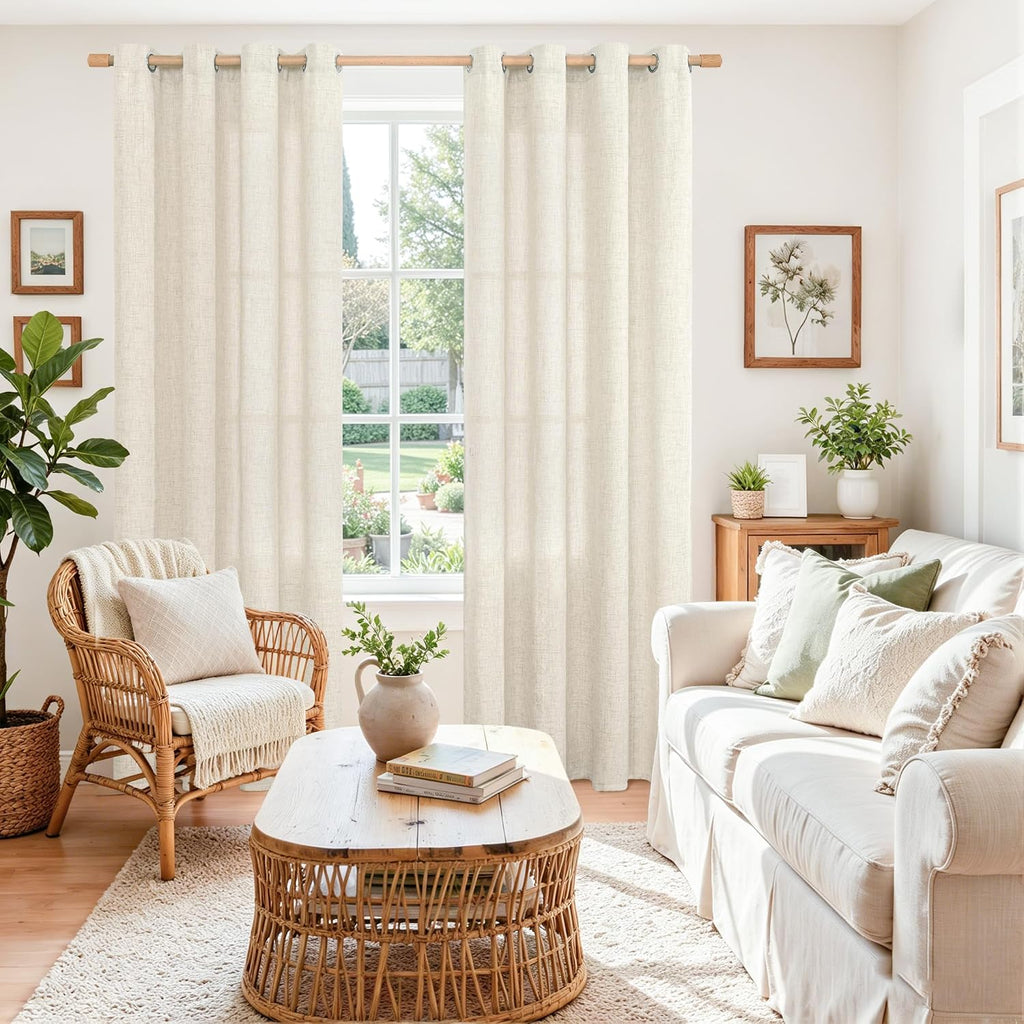 Faux Linen Light Filtering Sheer Curtain Panels