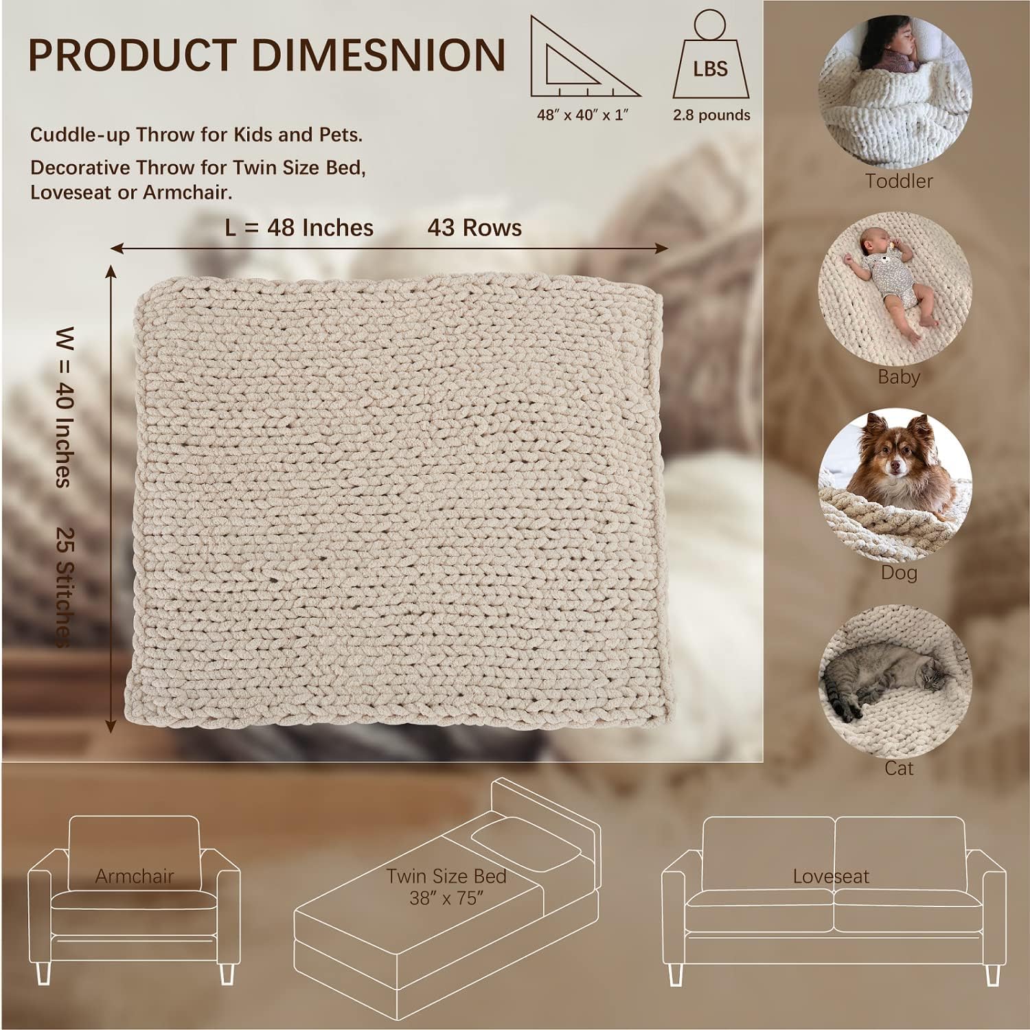 Chunky Knit Chenille Throw Blanket