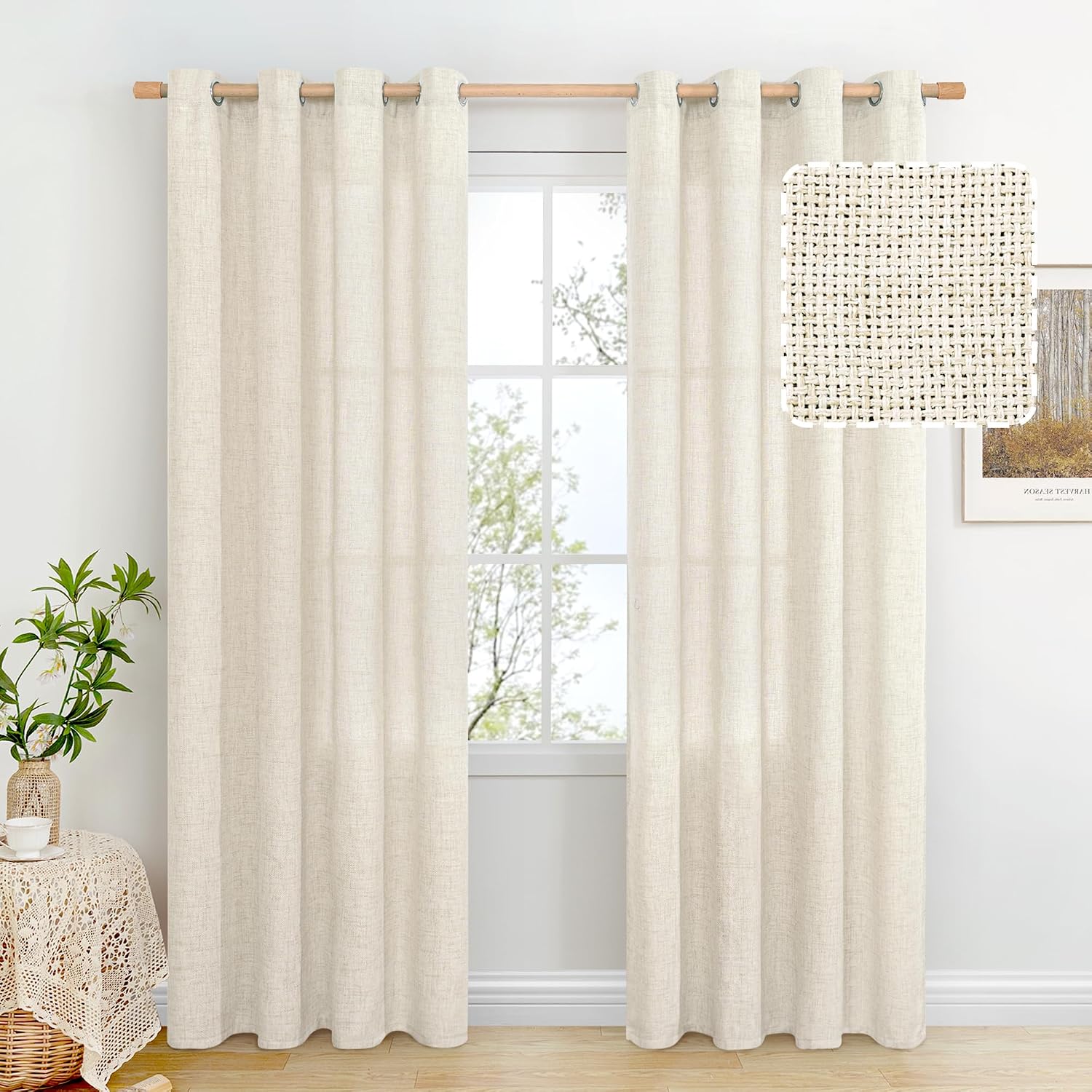 Faux Linen Light Filtering Sheer Curtain Panels
