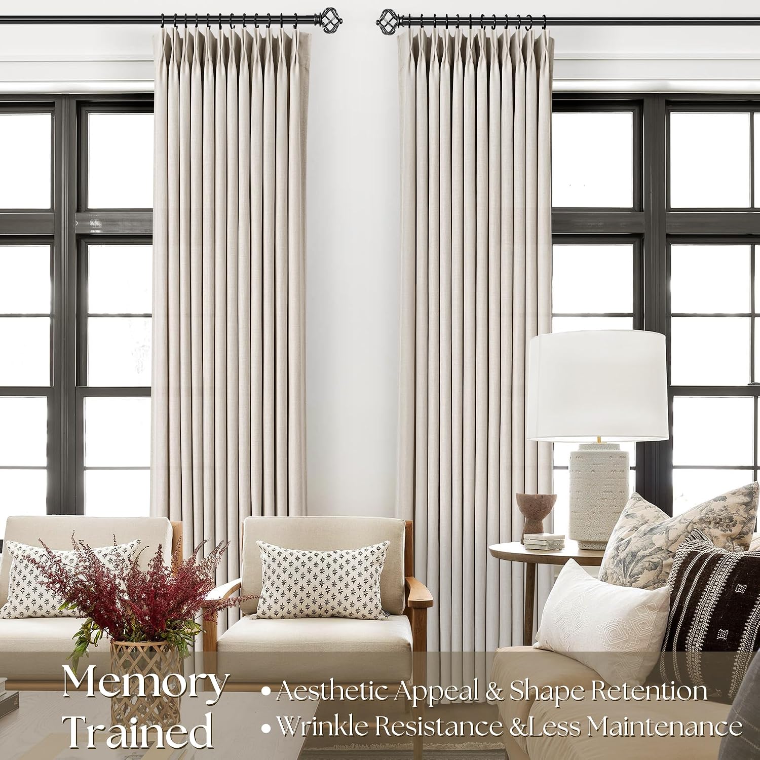 Linen Pinch Pleat Light Filtering Curtain Panels