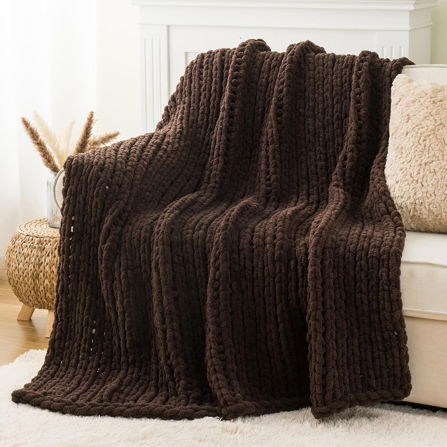 Chunky Knit Chenille Throw Blanket