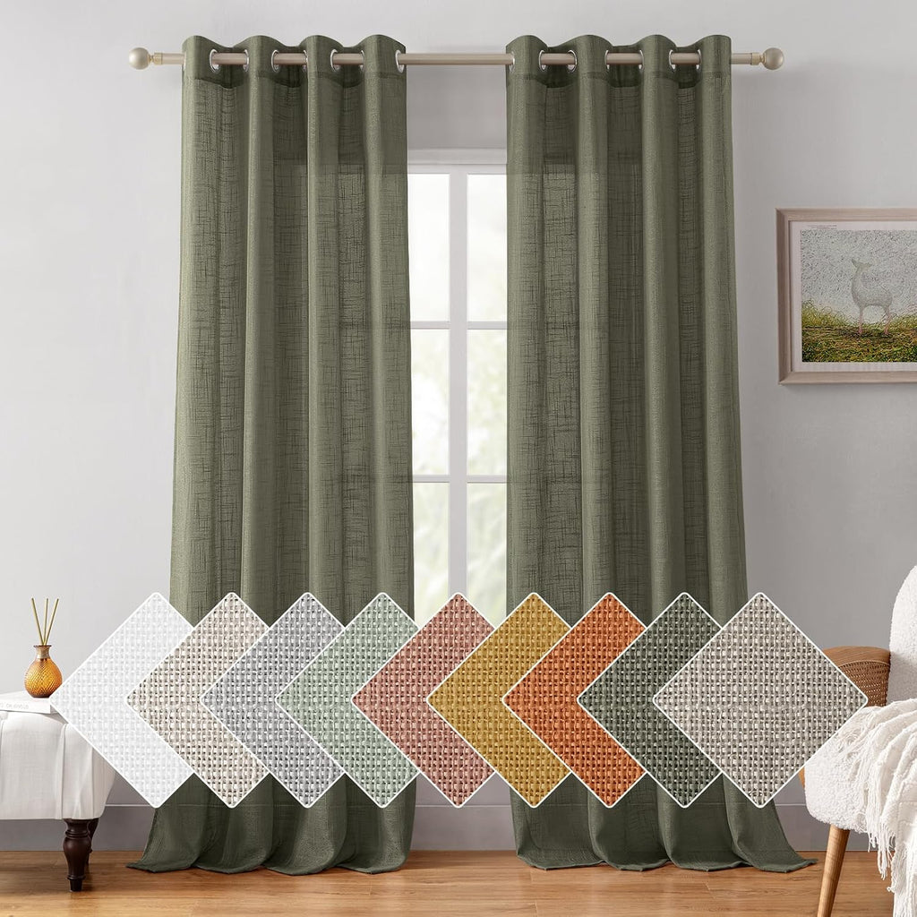 Linen Textured Semi Sheer Curtain Panels