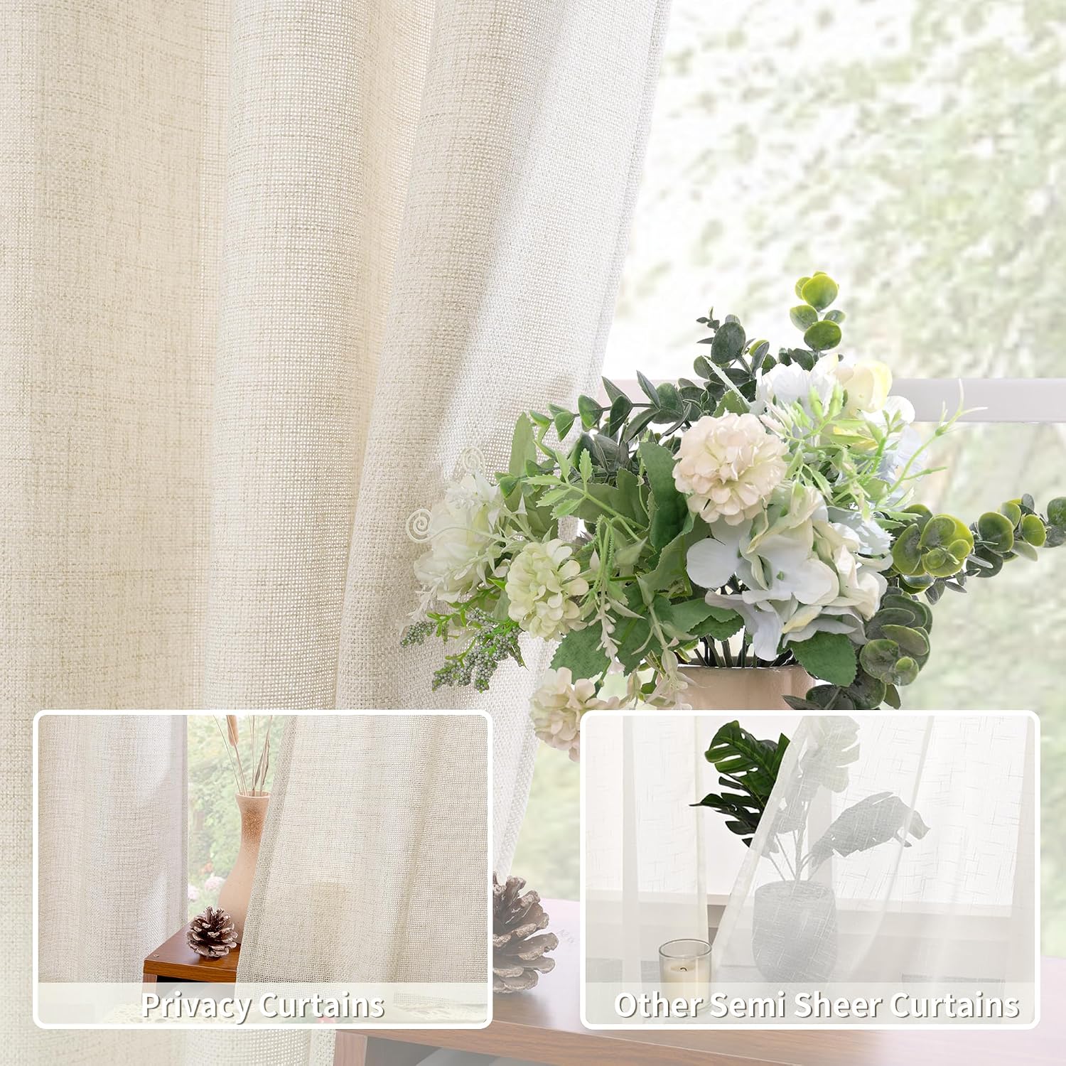 Faux Linen Light Filtering Sheer Curtain Panels