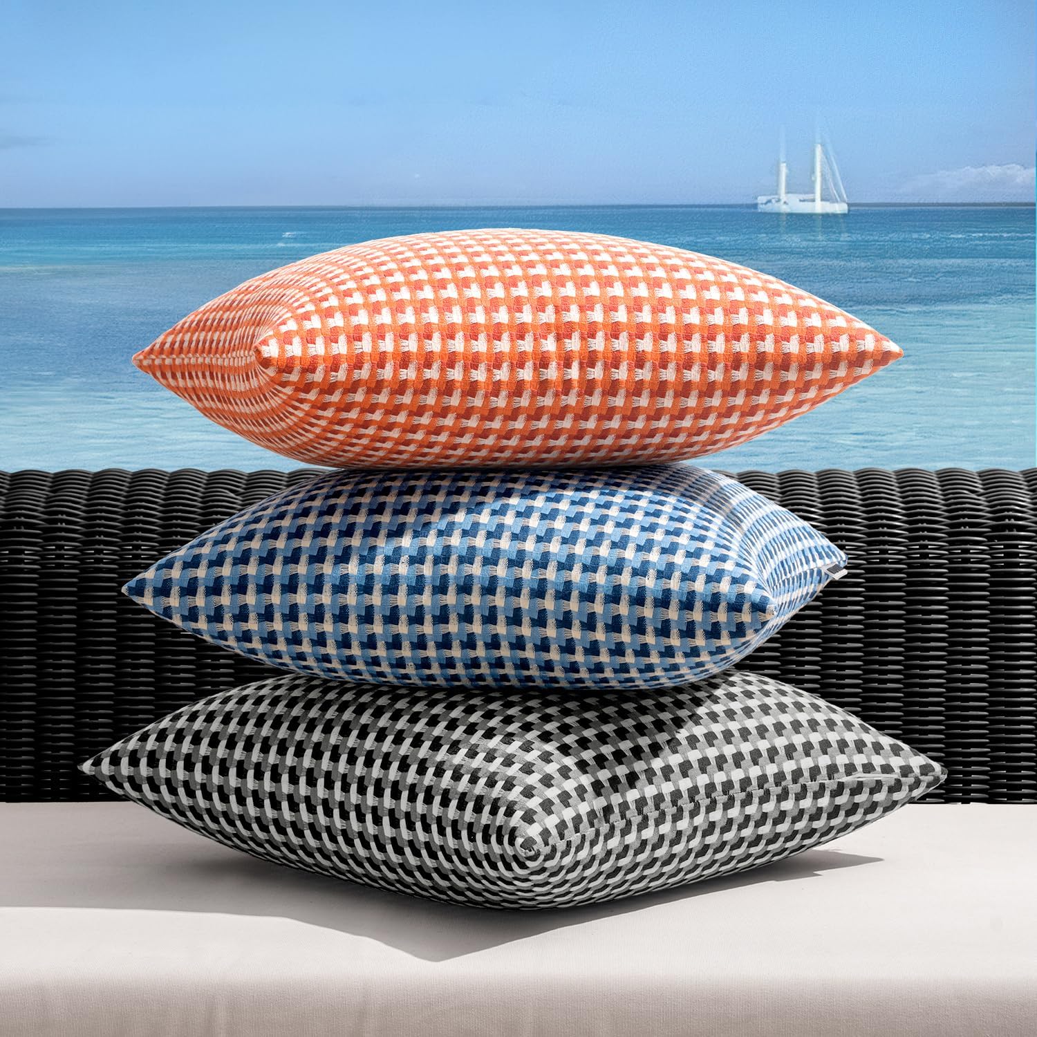 Woven Outdoor Throw Pillow Covers Set of 2