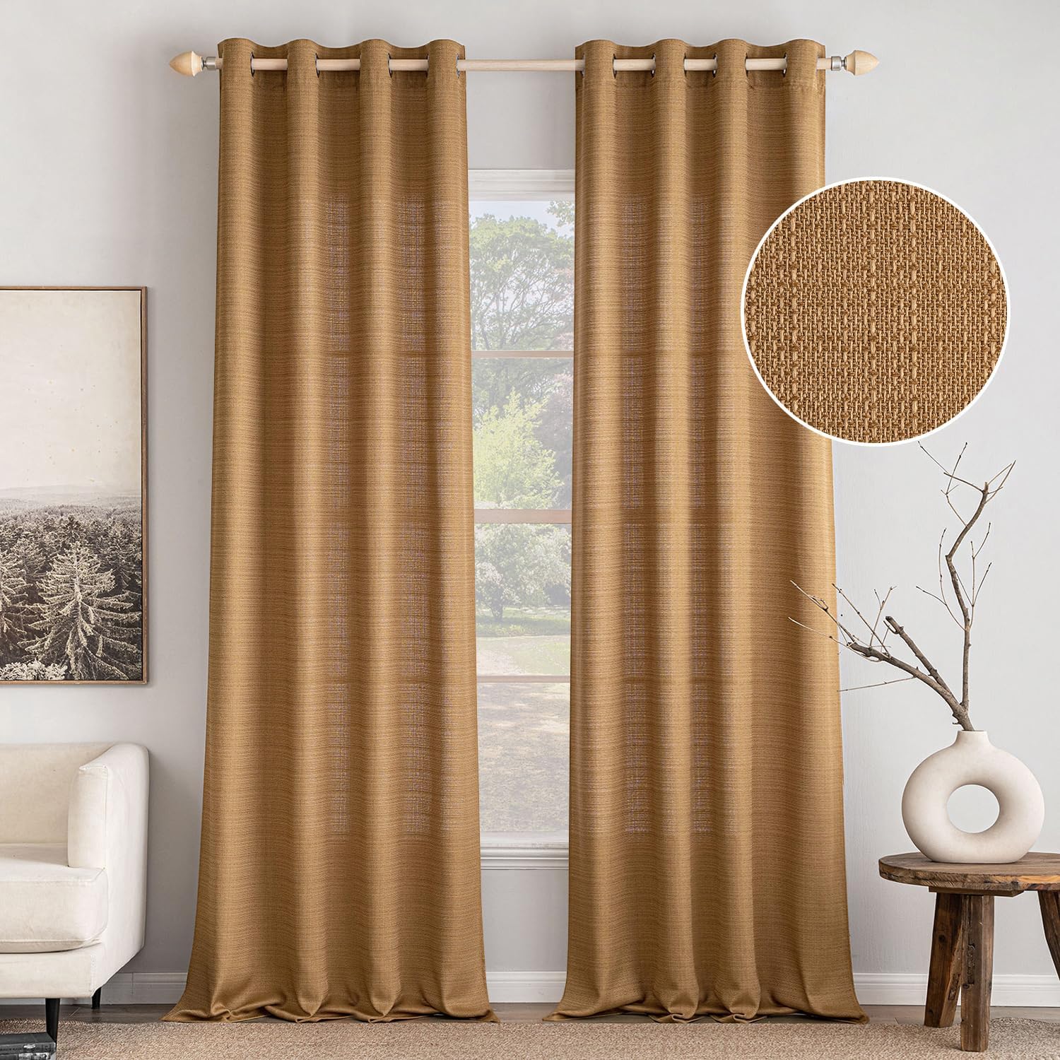 Faux Linen Light Filtering Curtain Panels