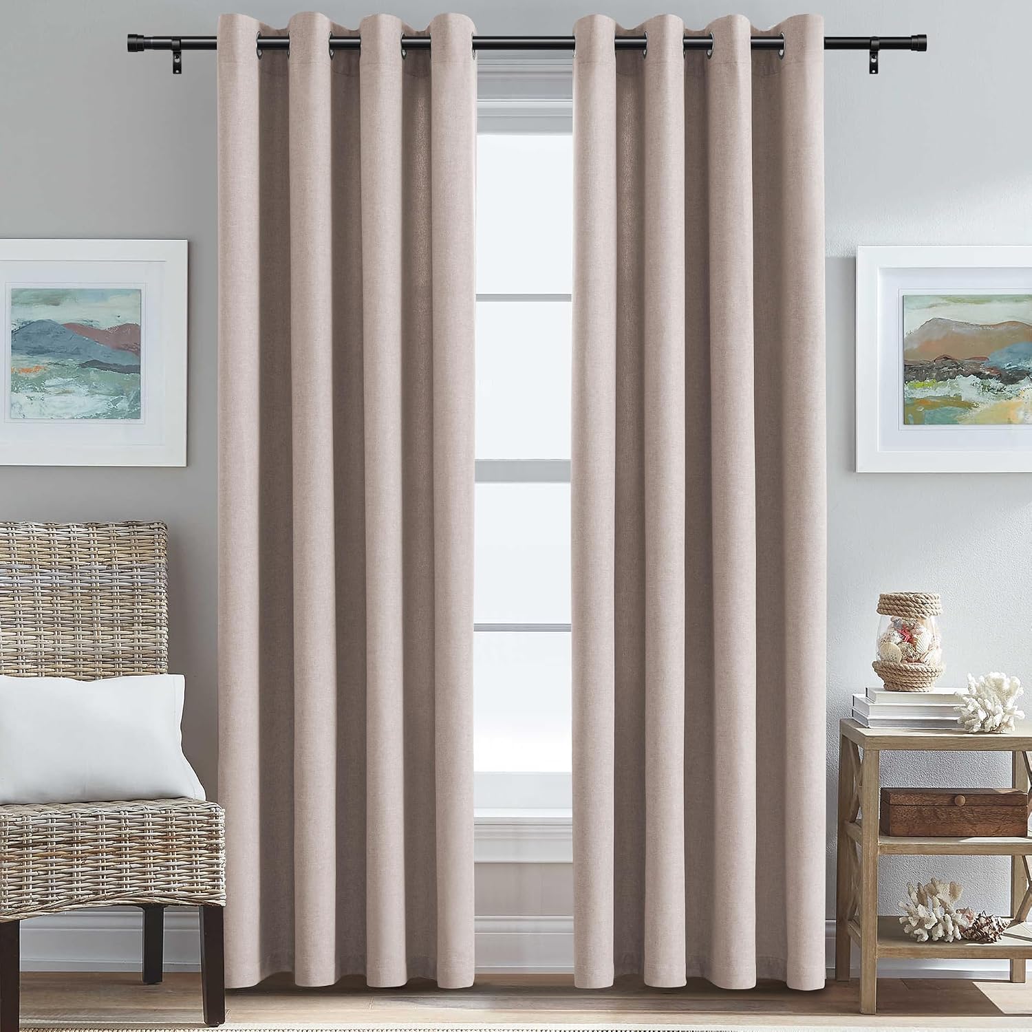 Faux Linen Room Darkening Curtain Panels