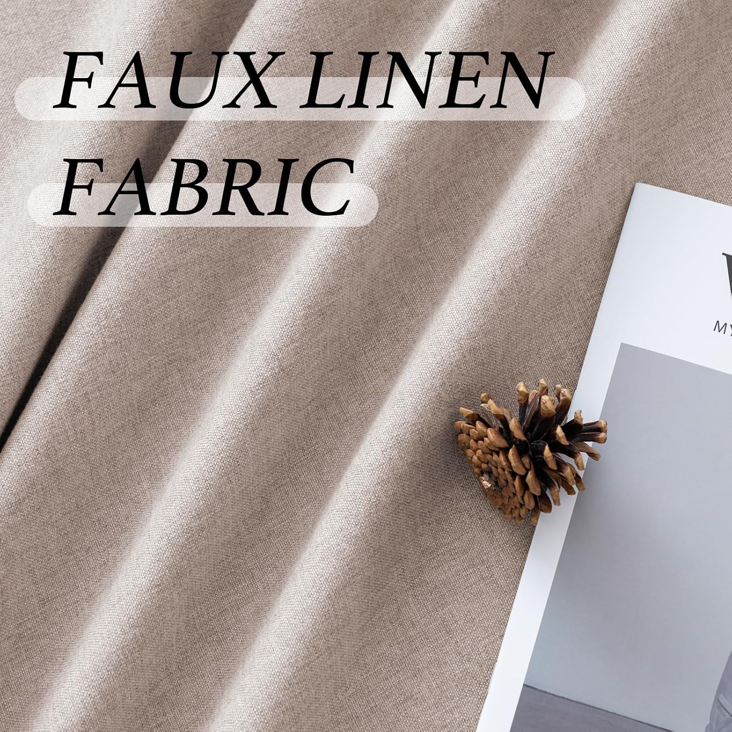 Faux Linen Room Darkening Curtain Panels