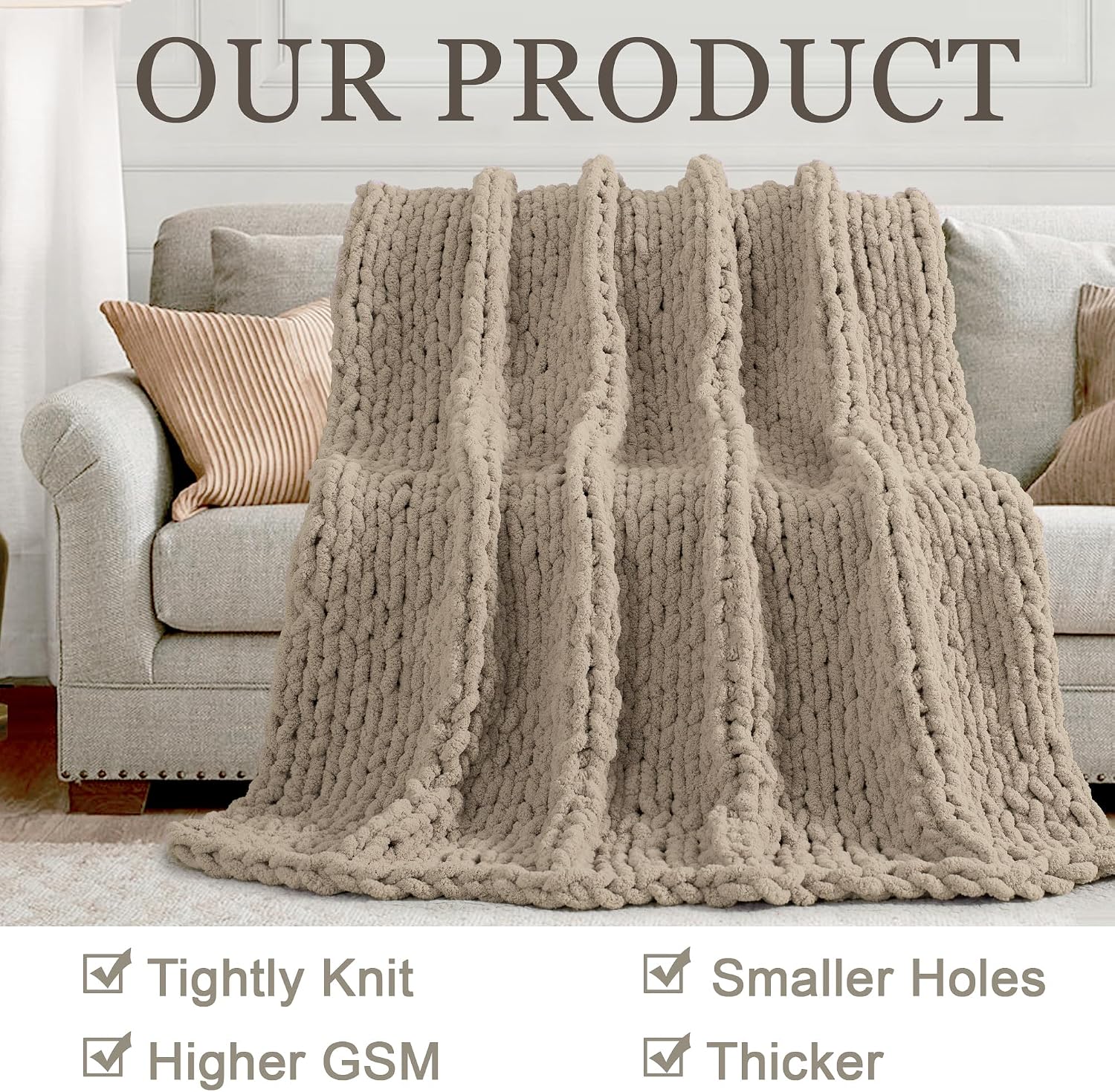 Chunky Knit Chenille Throw Blanket