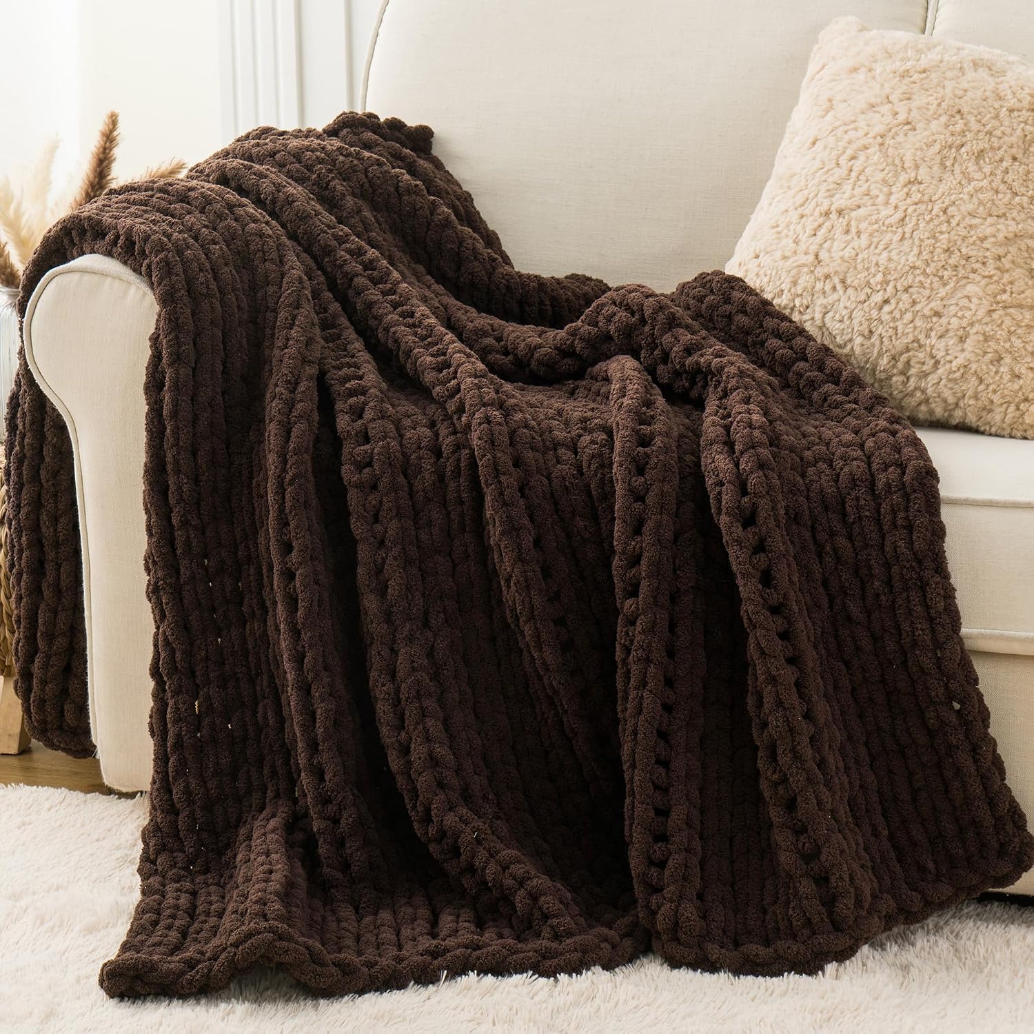 Chunky Knit Chenille Throw Blanket