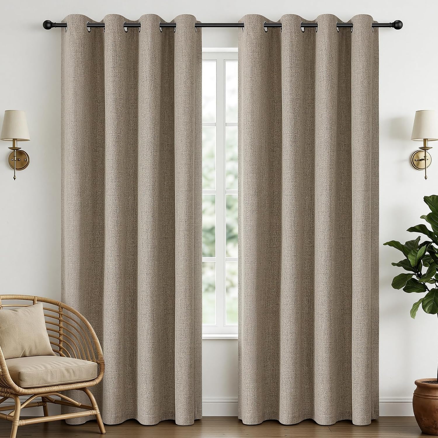 Linen Textured Blackout Grommet Curtain Panels