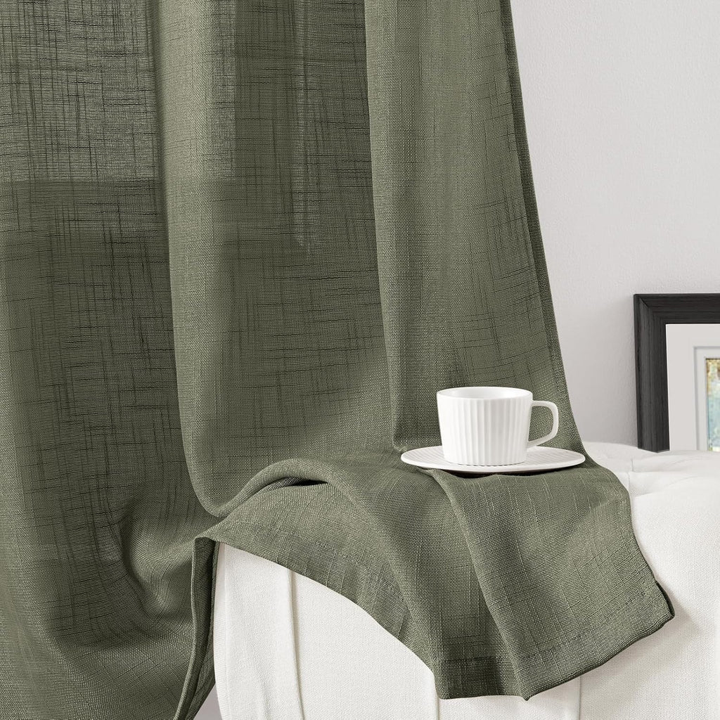 Linen Textured Semi Sheer Curtain Panels